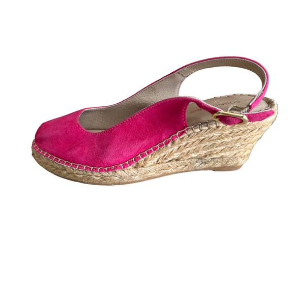 Cosmoparis Hot Pink Suede Peep Toe Espadrille Wedges 6.5 - Picture 4 of 8